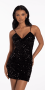 Velvet Sequin Lace Up Back Bodycon Dress - Camille La Vie