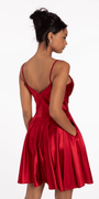 Pleated Shimmer Satin Corset Skater Dress with Pockets - Camille La Vie
