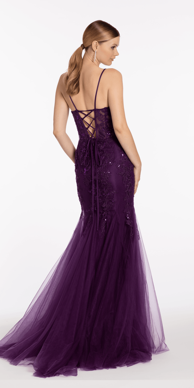 Floral Embroidered Sweetheart Lace Up Back Mermaid Dress - Camille La Vie