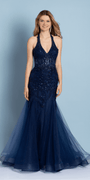Sequin Embroidered Halter Corset Tulle Mermaid Dress - Camille La Vie