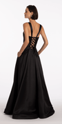 Beaded Satin Sweetheart Corset A Line Dress with Pockets - Camille La Vie