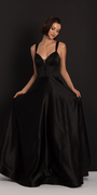 Beaded Satin Sweetheart Corset A Line Dress with Pockets - Camille La Vie
