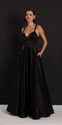 Beaded Satin Sweetheart Corset A Line Dress with Pockets - Camille La Vie