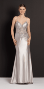 Satin Embellished Pleated Sweetheart Glitter Column Dress - Camille La Vie