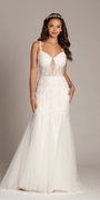 ivory/size/4/missy/Camille La Vie/Mesh Sweetheart Plunge Mermaid Dress with Beaded Appliques /front