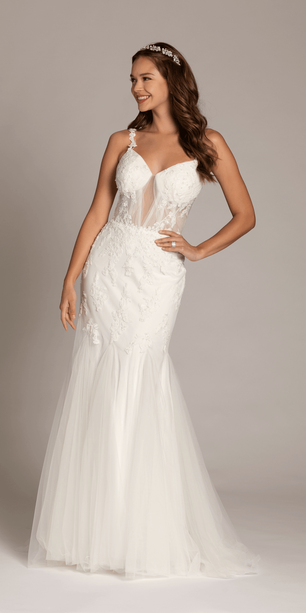ivory/size/4/missy/Camille La Vie/Mesh Sweetheart Plunge Mermaid Dress with Beaded Appliques /front at