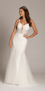 ivory/size/4/missy/Camille La Vie/Mesh Sweetheart Plunge Mermaid Dress with Beaded Appliques /front at