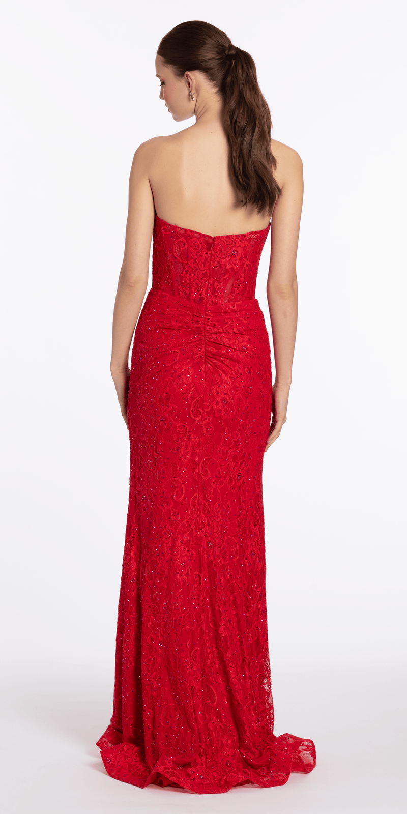 Lace Embellished Strapless Trumpet Dress with Peek-a-Boo Illusion Corset - Camille La Vie