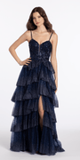 Embellished Strapless Plunge Corset Tulle Tiered Ballgown - Camille La Vie