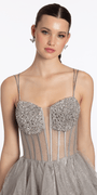 Strappy Back Rhinestone Corset Glitter Tulle Ballgown - Camille La Vie