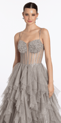 Strappy Back Rhinestone Corset Glitter Tulle Ballgown - Camille La Vie