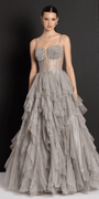 Strappy Back Rhinestone Corset Glitter Tulle Ballgown - Camille La Vie