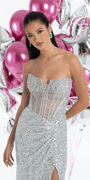 Sequin Strapless Corset Knit Column Dress with Ruching - Camille La Vie