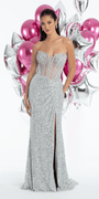 Sequin Strapless Corset Knit Column Dress with Ruching - Camille La Vie