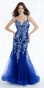 royal-blue/size/4/ missy/Camille La Vie/Floral Embroidered Sweetheart Mermaid Dress with Godets /alt 1