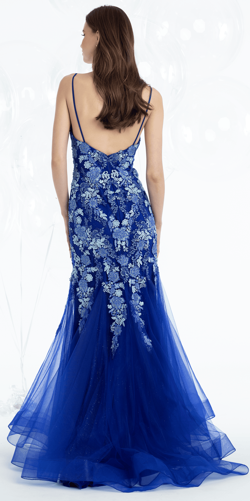 Floral Embroidered Sweetheart Mermaid Dress with Godets - Camille La Vie