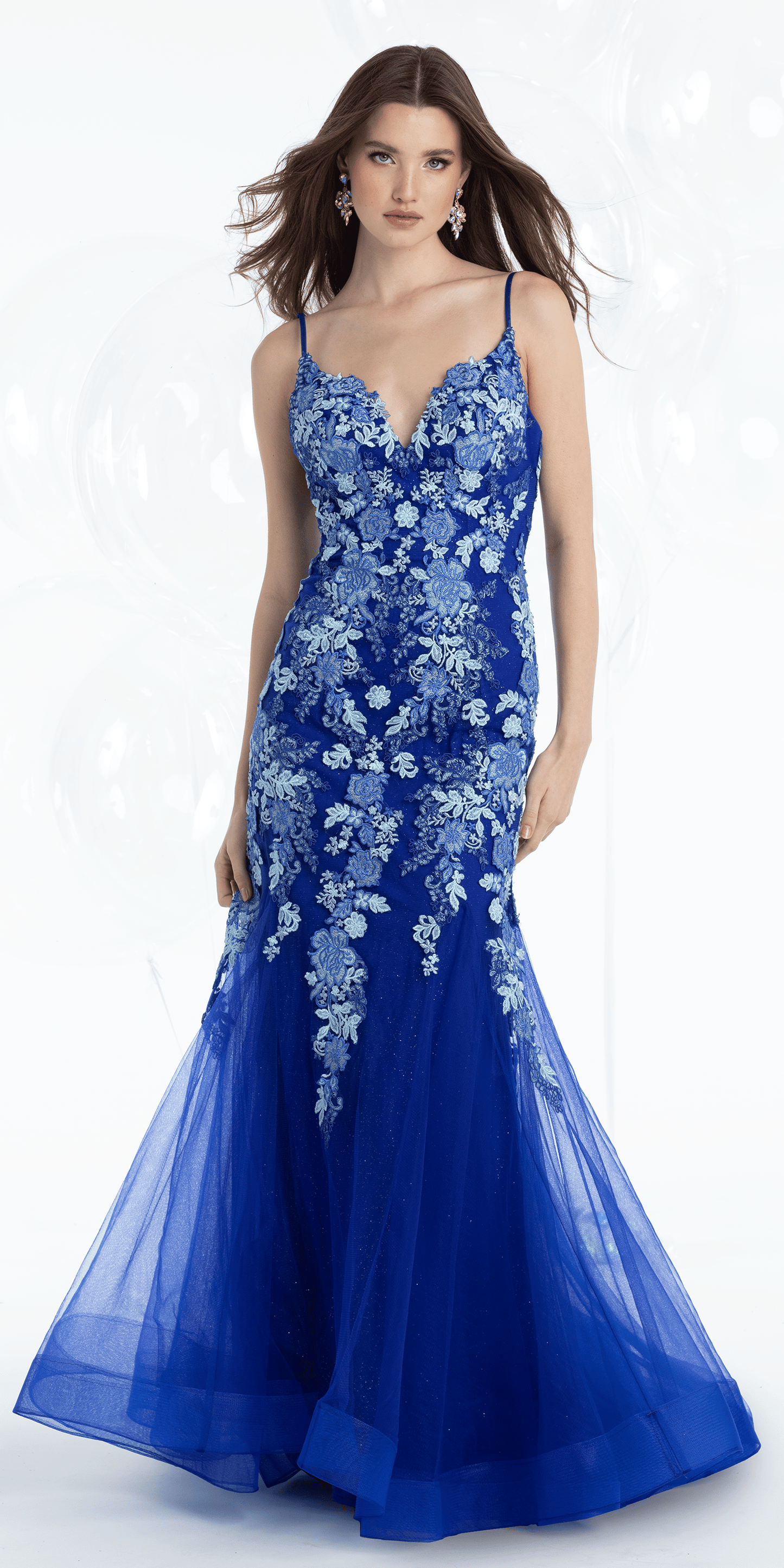 Floral Embroidered Sweetheart Mermaid Dress with Godets - Camille La Vie
