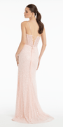 Fishnet Sequin Sweetheart Corset Column Dress with Pearl Detail - Camille La Vie