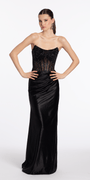 Open Back Strapless Corset Shimmer Spandex Column Dress - Camille La Vie