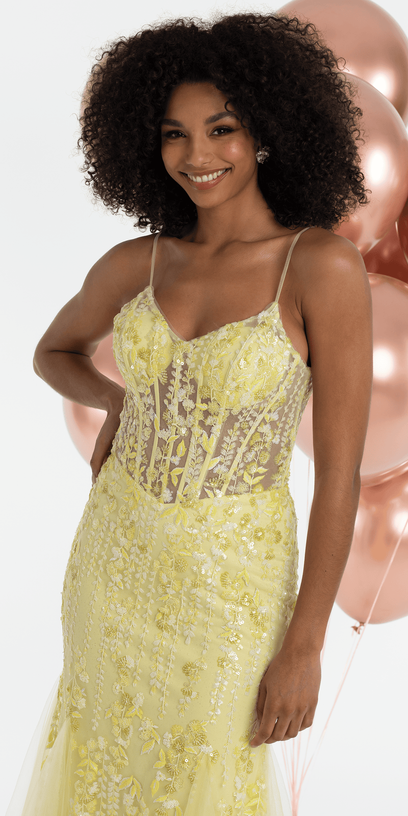 Sequin V Neck Mesh Embroidered Mermaid Dress with Godets - Camille La Vie