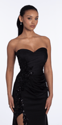 Strapless Sweetheart Spandex Applique Column Dress with Ruching - Camille La Vie
