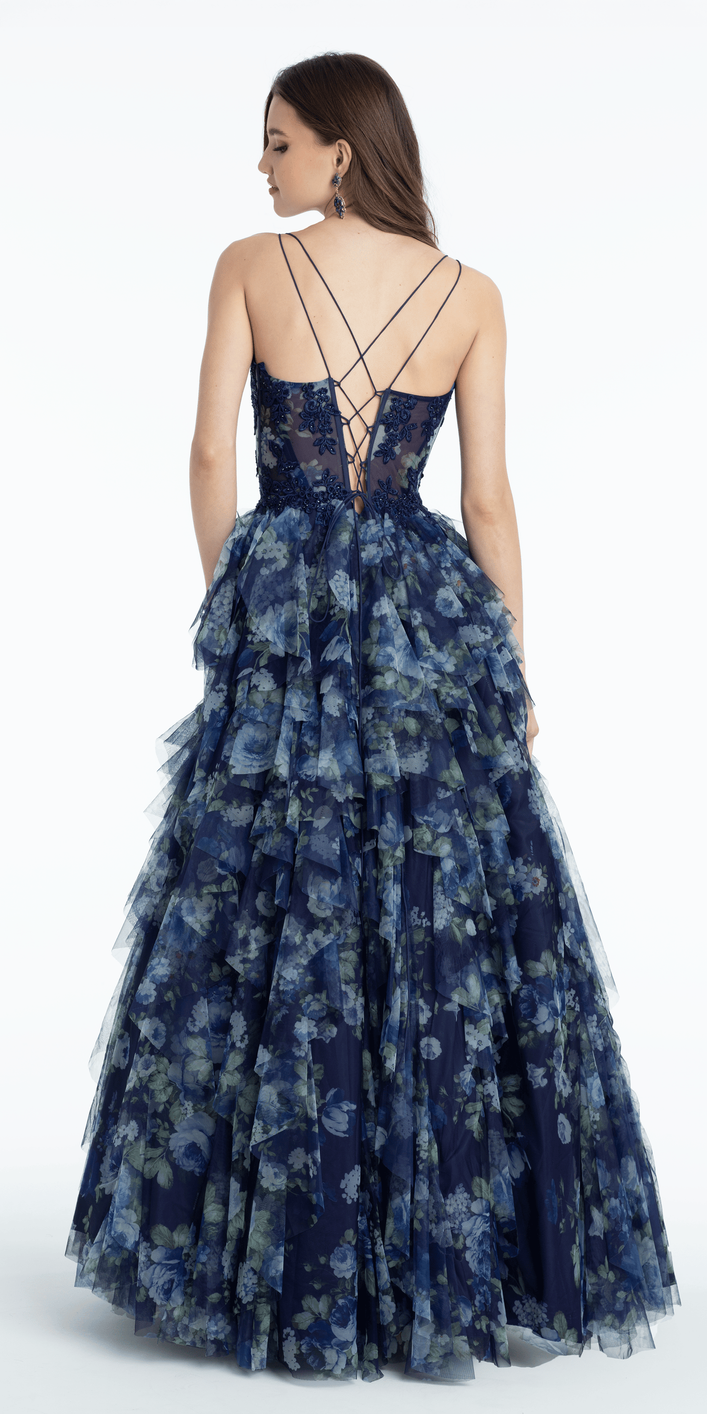 blue-multi/size/4/missy/Camille La Vie/Floral Mesh Sweetheart Corset Tiered Ballgown with Embroidery/back