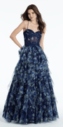 blue-multi/size/4/missy/Camille La Vie/Floral Mesh Sweetheart Corset Tiered Ballgown with Embroidery/front