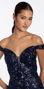 Sequin Embellished Mesh Off the Shoulder Mermaid Dress with Godets - Camille La Vie