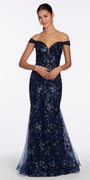 Sequin Embellished Mesh Off the Shoulder Mermaid Dress with Godets - Camille La Vie