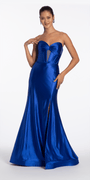 Camille La Vie Sateen Pleated Strapless Trumpet Dress with Heat Stones
