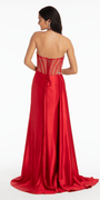 Rhinestone Satin Mock Two Piece Corset Column Dress with Side Train - Camille La Vie