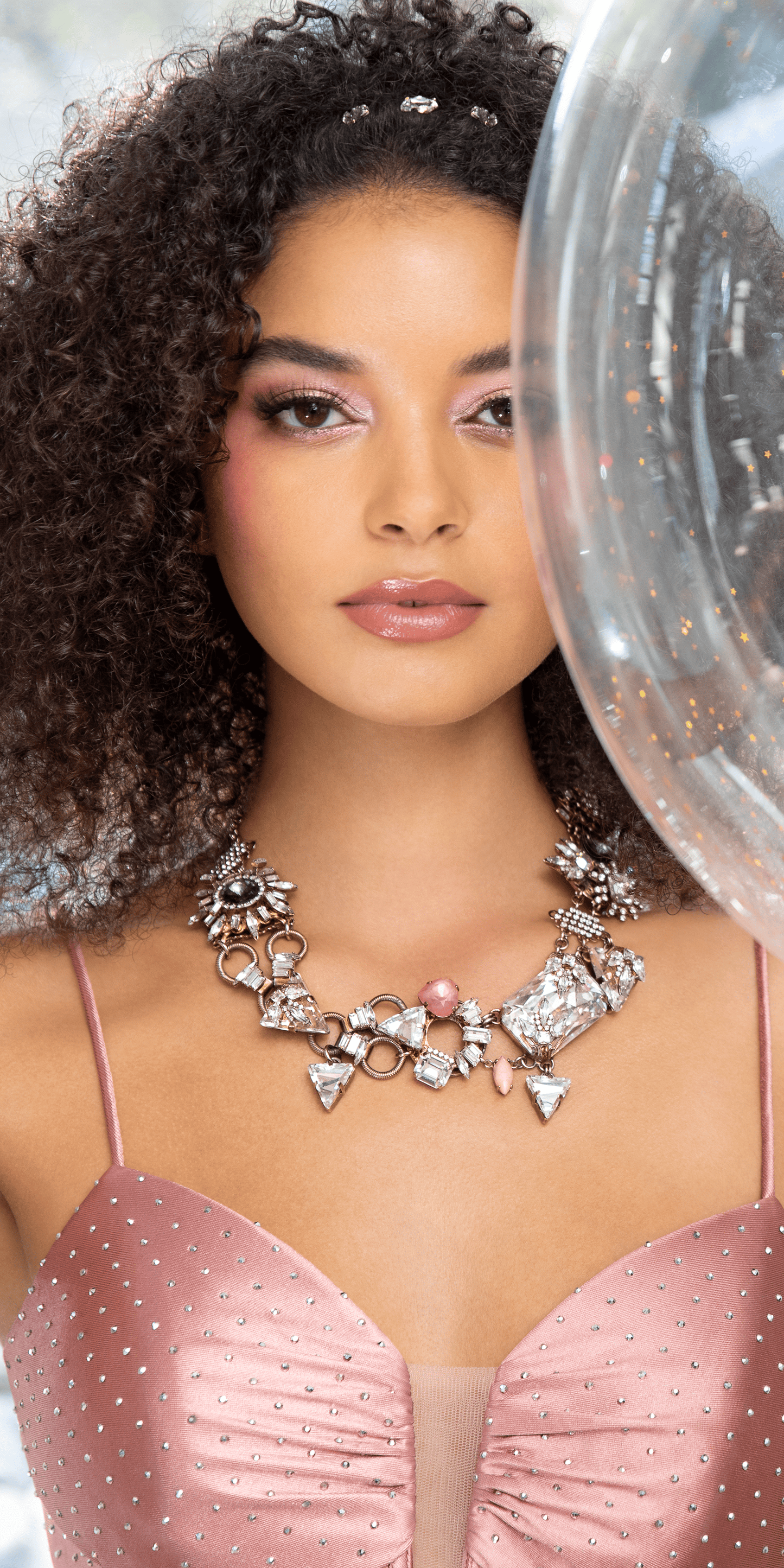 Satin Plunge Trumpet Dress with Side Ruching and Heat Set Stones - Camille La Vie