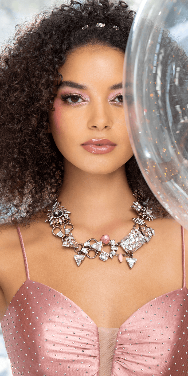 Satin Plunge Trumpet Dress with Side Ruching and Heat Set Stones - Camille La Vie