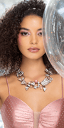 Satin Plunge Trumpet Dress with Side Ruching and Heat Set Stones - Camille La Vie