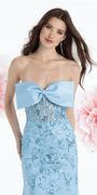 Mesh Embellished Bow Front Sheer Corset Column Dress - Camille La Vie
