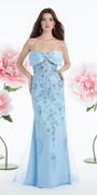 Mesh Embellished Bow Front Sheer Corset Column Dress - Camille La Vie