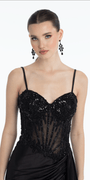 Embellished Sweetheart Corset Column Dress with Side Drape - Camille La Vie