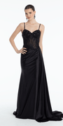Embellished Sweetheart Corset Column Dress with Side Drape - Camille La Vie