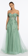 Sequin Embroidered Off the Shoulder Tulle Corset Ballgown - Camille La Vie