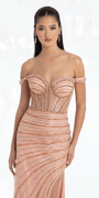 Mesh Rhinestone Linear Stripe Off the Shoulder Trumpet Dress - Camille La Vie