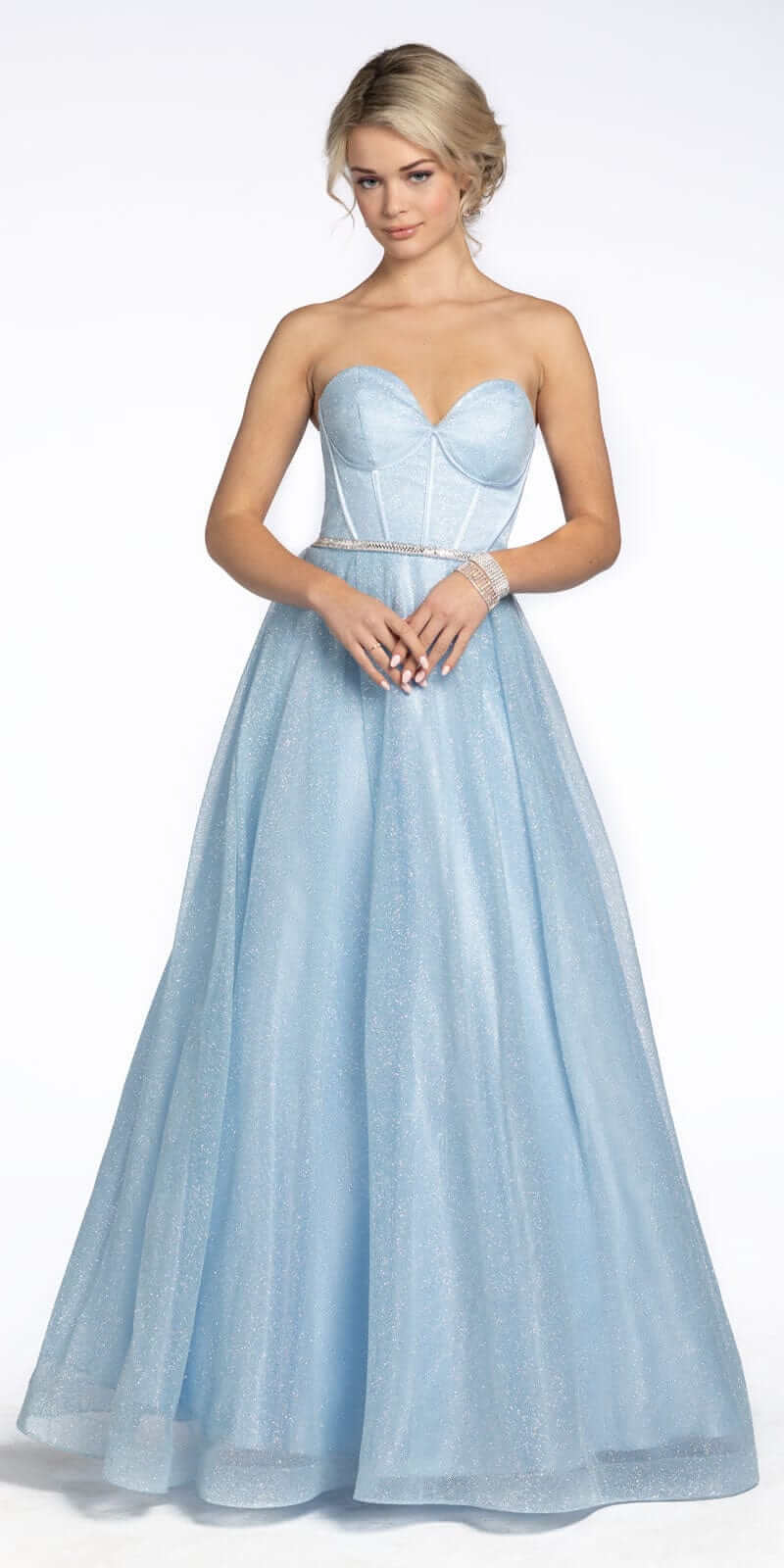 Glitter Corset Ballgown with Crystal Waistband - Camille La Vie