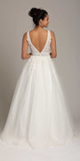 Plunging Crochet Lace V Back Ballgown - Camille La Vie