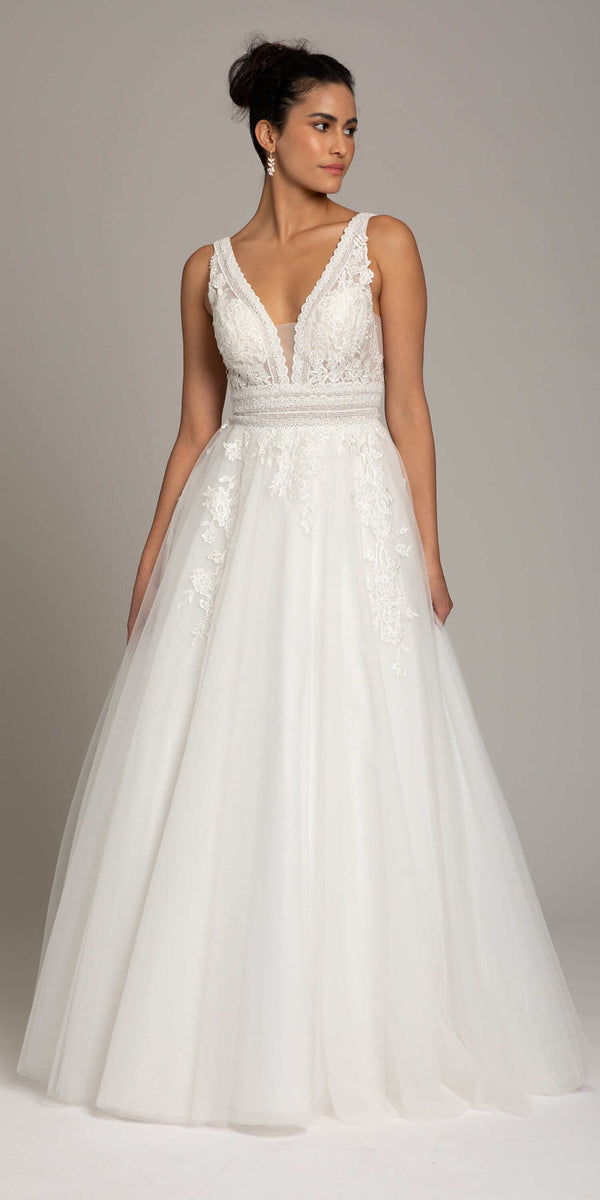 Plunging Crochet Lace V Back Ballgown - Camille La Vie