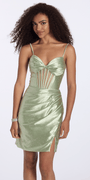 Camille La Vie Satin Embellished Twist Bodice Corset Bodycon Dress