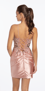 Camille La Vie Strappy Back Stretch Satin Bodycon Dress with Embroidery
