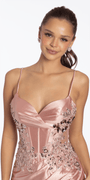 rose/size/4/missy/Camille La Vie/Strappy Back Stretch Satin Bodycon Dress with Embroidery/crop 2