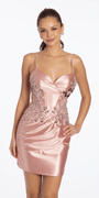 rose/size/4/missy/Camille La Vie/Strappy Back Stretch Satin Bodycon Dress with Embroidery/front