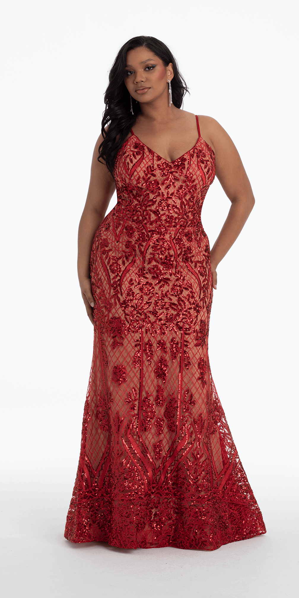 Sequin Embroidered Lace Up Back Mermaid Dress - Camille La Vie