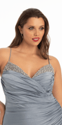 Glitter Sweetheart Lace Up Back Dress with Side Ruching - Camille La Vie