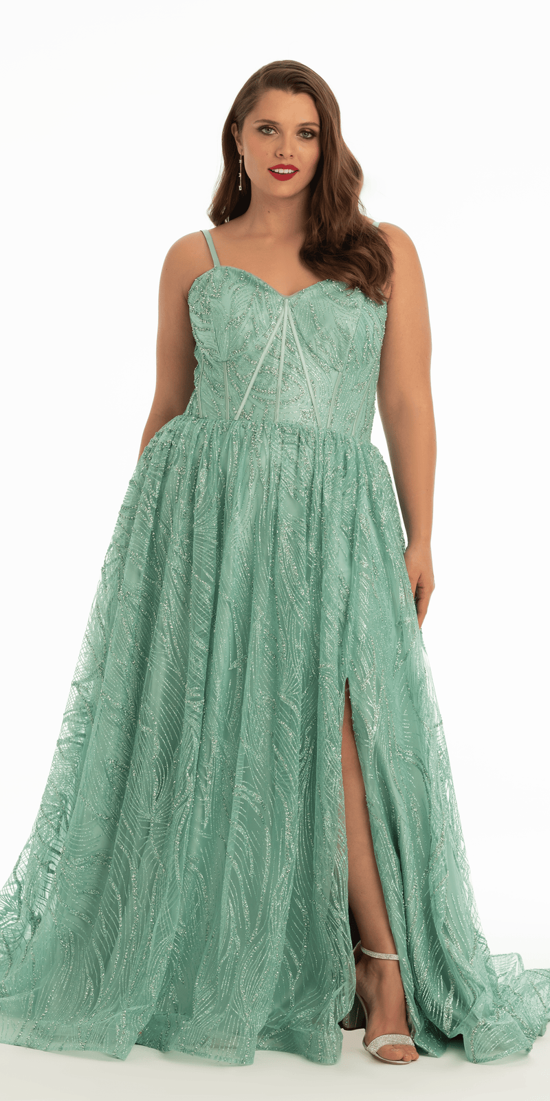 Glitter Sweetheart Corset A Line Dress with Side Slit - Camille La Vie